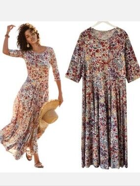 Peruvian Connection Tivoli Floral Print Maxi Dress Pima Cotton